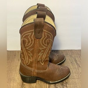 Bronco Cowboy Boots Kids Youth Size 8.5 Brown Boys Girls Rodeo Western Shoes USA